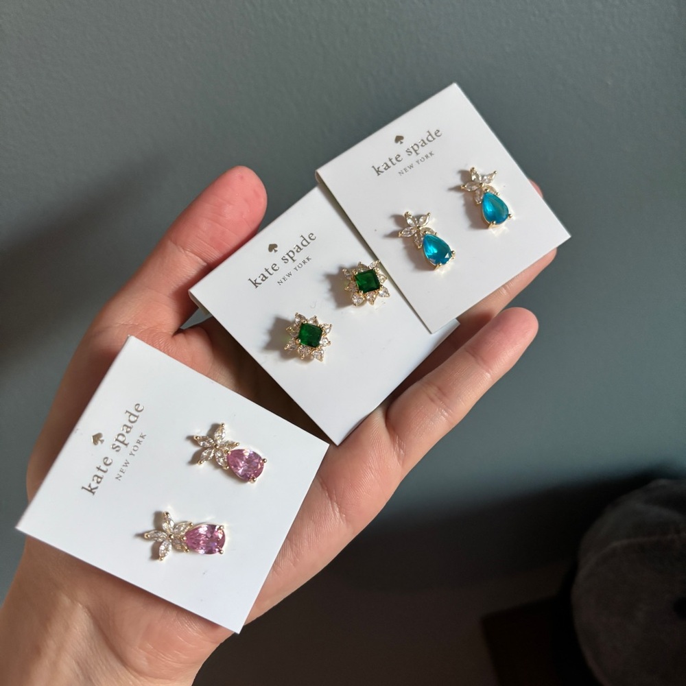 Kate Spade Silver Earrings with Pink, Green, and Blue Stones